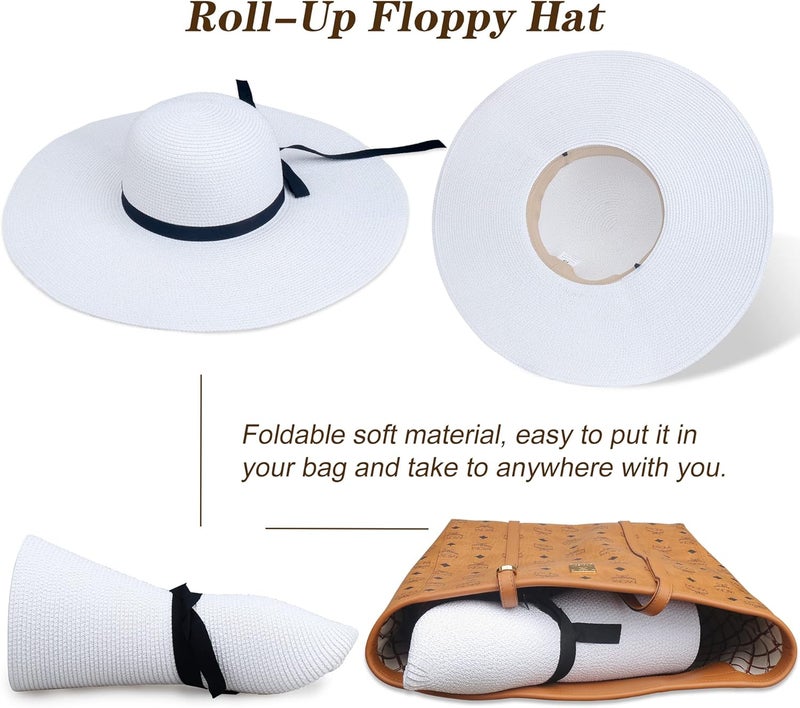 Naivlizer Women Wide Brim Sun Hat UPF50 Straw Summer Hat Floppy Beach Hat Roll-Up - Image 4